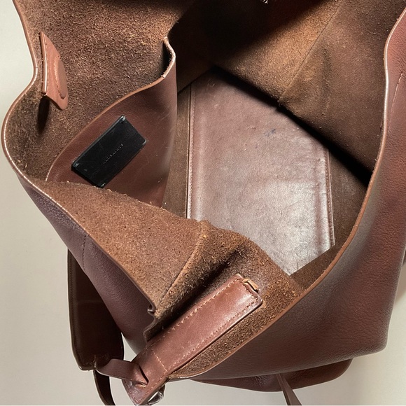 ALL SAINTS Leather Tote Paradise North/South Shoulder Bag Brown Cow Authentic - Picture 12 of 16
